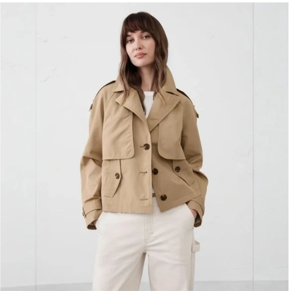 Banana Republic Short Trench Jacket Cream Ivory White Cropped Crop - Picture 5 of 7